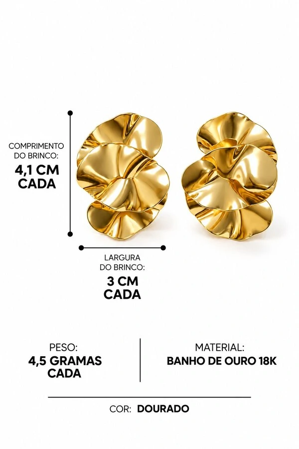 Brinco Semijoia Essenza Orgânico Dourado
