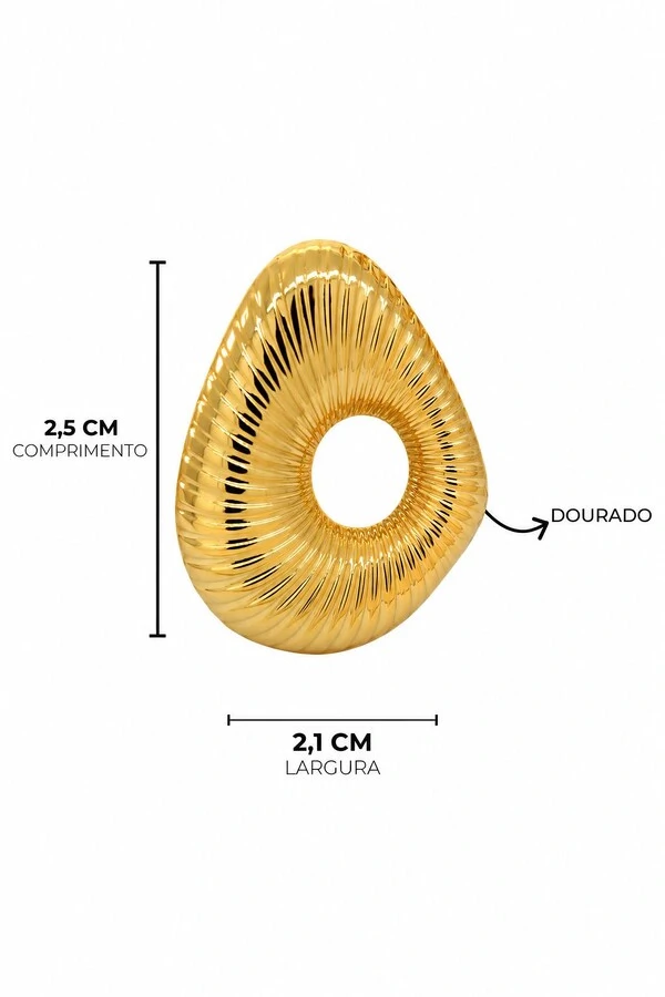 Brinco Semijoia Gota Vazada Canelada Dourado Pri Acessórios
