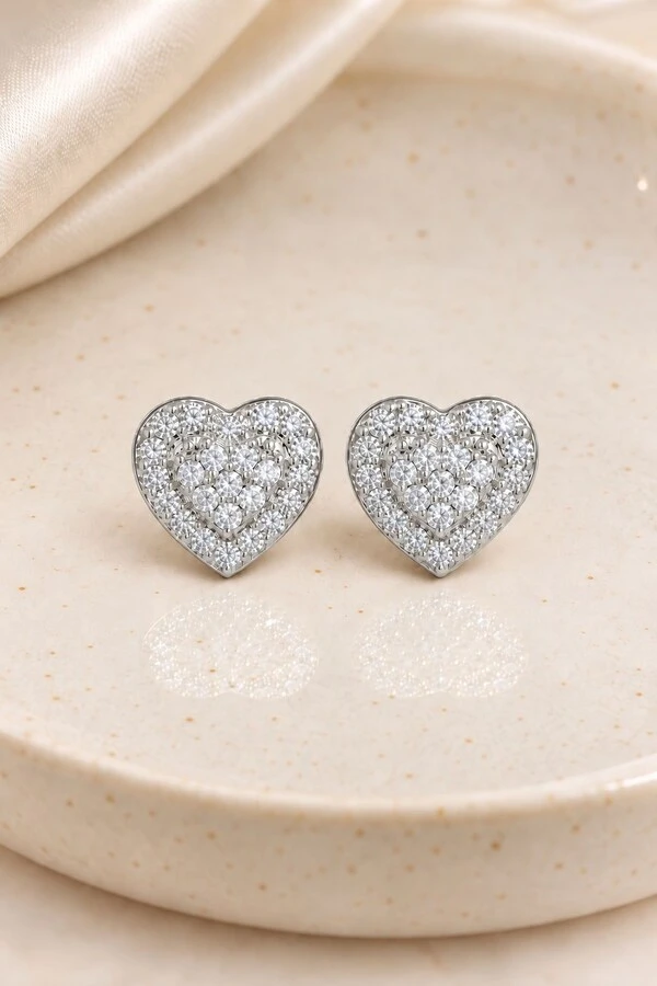 Brinco Semijoia Coração Baguete Cravejado Pri Acessórios