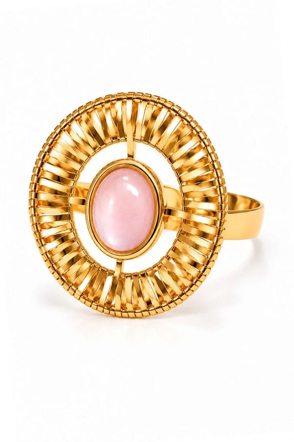 Bracelete Semijoia Essenza Aramado e Pedra Oval Dourado