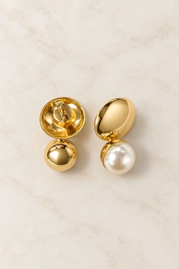 Conjunto Semijoia Essenza Pérola e Chapa Dourado