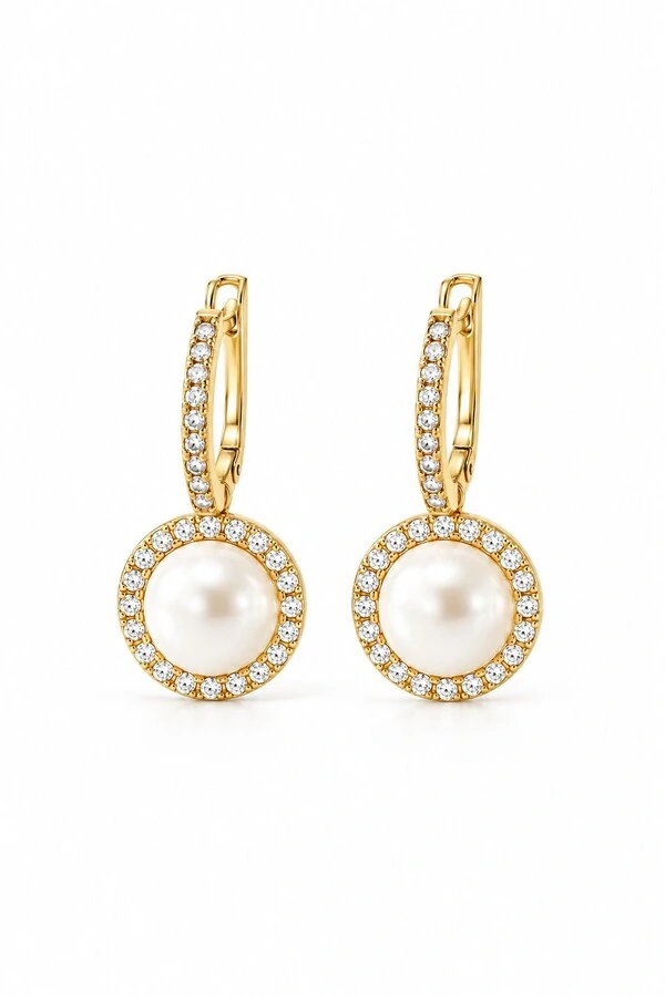 Brinco Argola Cravejada Banho Ouro 18K Banho Ródio Feminino