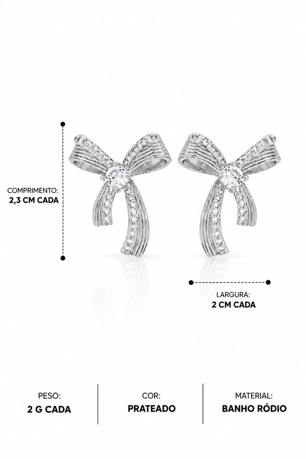 Brinco Pequeno Laço Cravejado Zircônia Delicado Banho Ouro 18k Banho Ródio Feminino