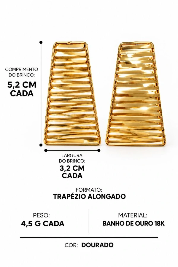 Brinco Semijoia Essenza Geométrico Aramado Dourado