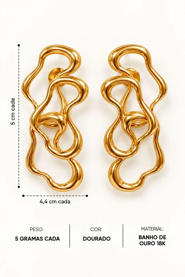 Brinco Semijoia Essenza Orgânico Vazado Dourado