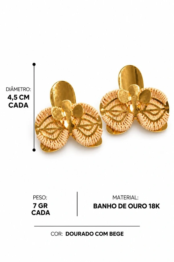 Brinco Semijoia Lumen Orquídea Trabalhado Dourado