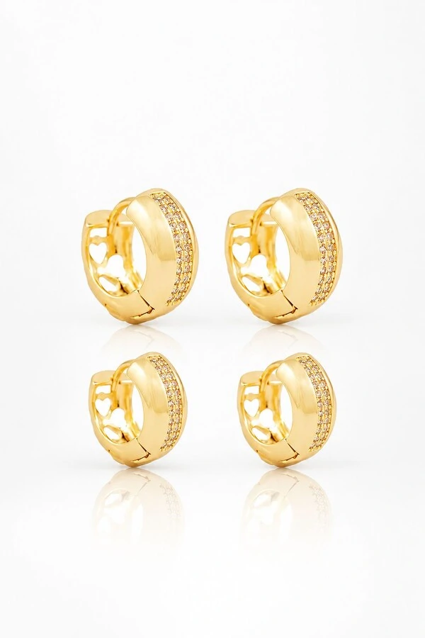 Brinco Semijoia Argola Dupla Cravejado Dourado