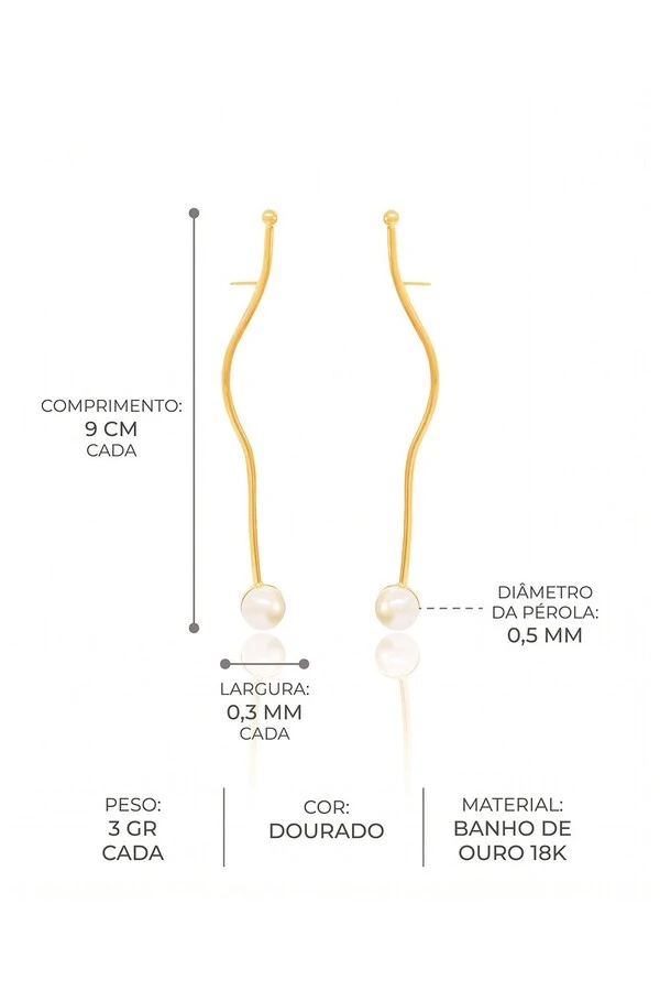 Brinco Semijoia Florence Palito Pérola Dourado