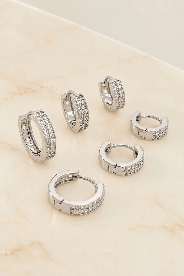 Brinco Trio Argola Cravejada Pri Acessórios