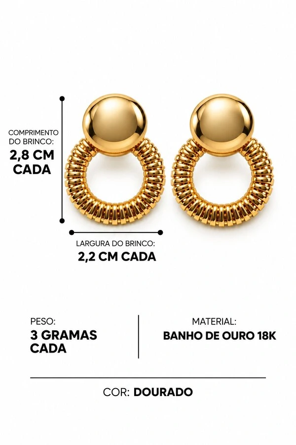 Brinco Semijoia Essenza Geométrico Vazado Aramado Dourado