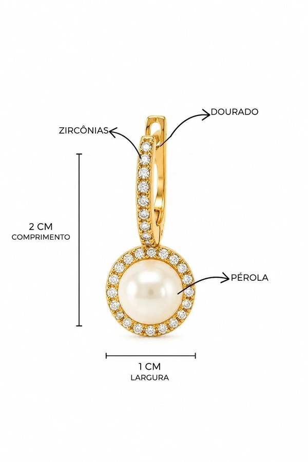 Brinco Argola Cravejada Banho Ouro 18K Banho Ródio Feminino