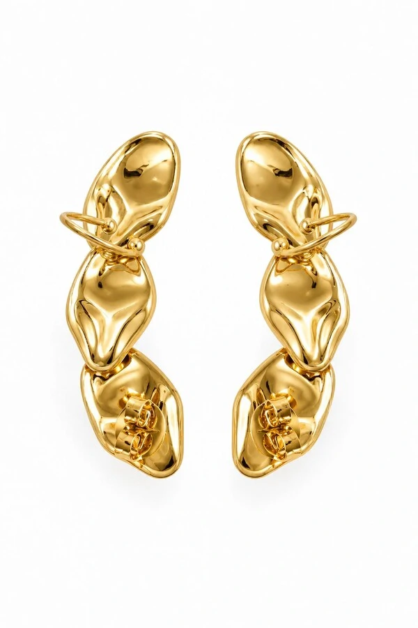 Brinco Semijoia Essenza Ear Cuff Orgânico Martelado Dourado