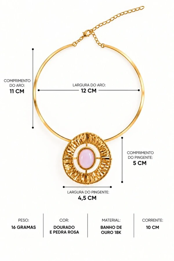 Choker Semijoia Essenza Aro Trabalhado e Pedra Oval Dourado