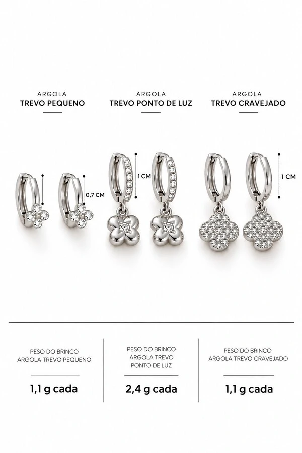 Brinco Semijoia Trio Argola Trevo Pri Acessórios