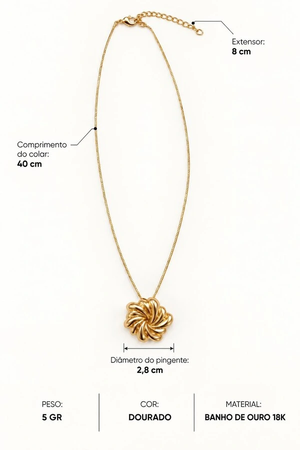 Colar Semijoia Essenza Flor Plissada Dourado