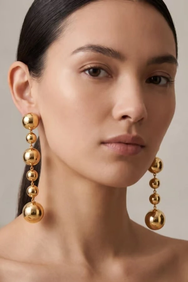 Brinco Semijoia Essenza Esferas Longo Dourado