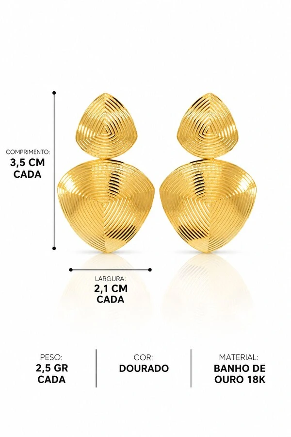 Brinco Semijoia Geométrico Frisado Dourado Pri Acessórios