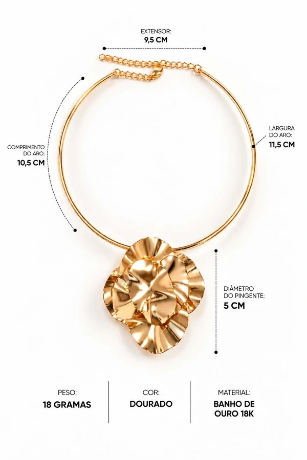 Choker Semijoia Essenza Aro Flor Orgânica Dourado