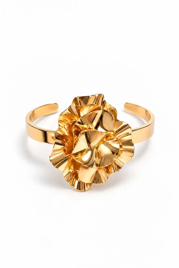 Bracelete Semijoia Essenza Flor Orgânica Dourado
