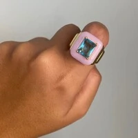 Anel Fancy Retangular Rosa Bebê