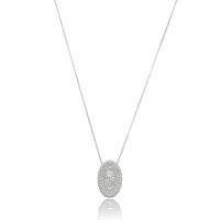 Colar Medalha Oval N. Sra das Graças Cravejada Ródio