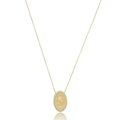 Foto Colar Medalha Oval N. Sra das Graças Cravejada Ouro