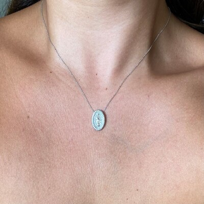 Foto Colar Medalha Oval N. Sra das Graças Cravejada Ródio