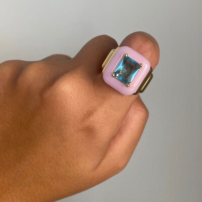 Foto Anel Fancy Retangular Rosa Bebê