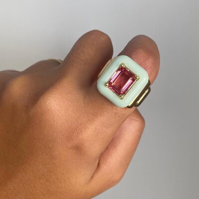 Foto Anel Fancy Retangular Verde Água