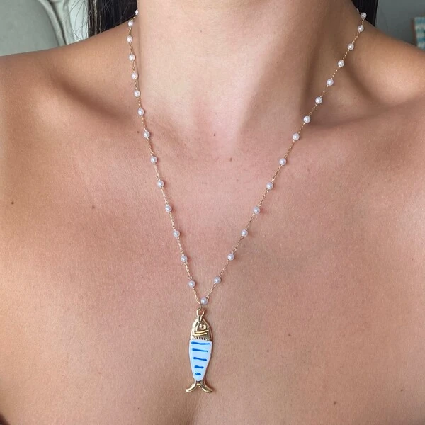 Colar Pérola Sardinha Azul