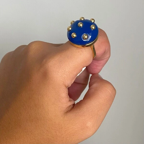 Anel Botão Azul Marinho