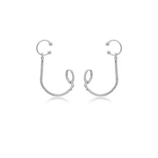 Brinco Fio Riviera com Piercing Ródio