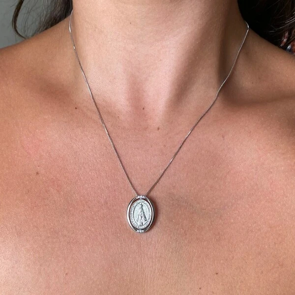 Colar Medalha N. Sra Aparecida 360º Ródio