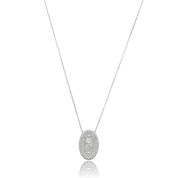 Colar Medalha Oval N. Sra das Graças Cravejada Ródio