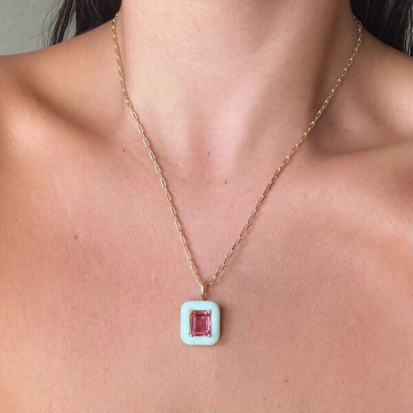 Colar Funcy Retangular Verde Água