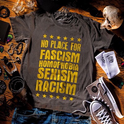 Foto NO PLACE FOR FASCISM, HOMOPHOBIA, SEXISM, RACISM (T-shirt)