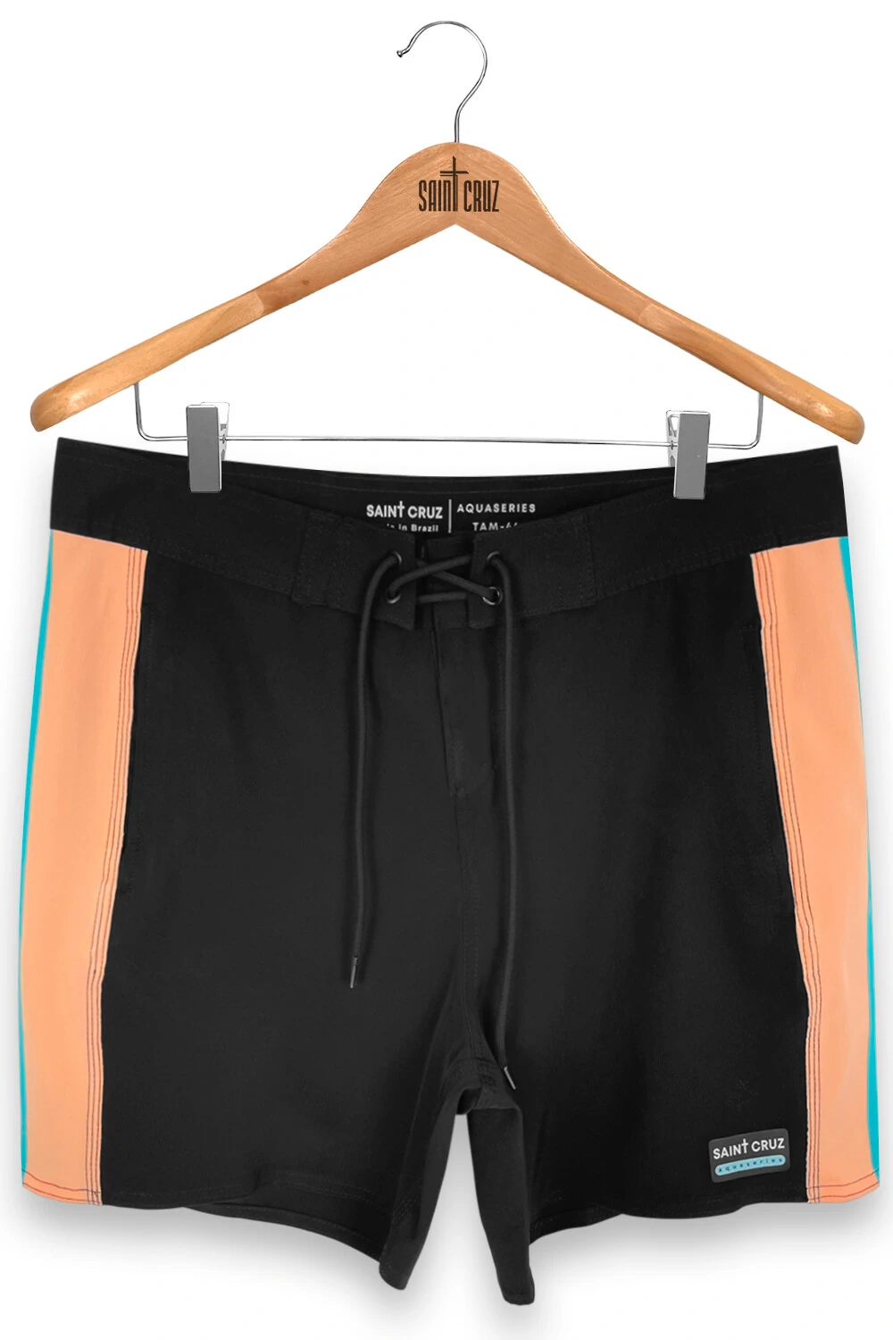 FotoBermuda retrô line Preto Salmão e Turquesa