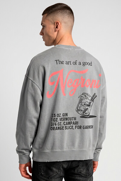 Foto Blusa oversized de moletom estonado cinza Negroni