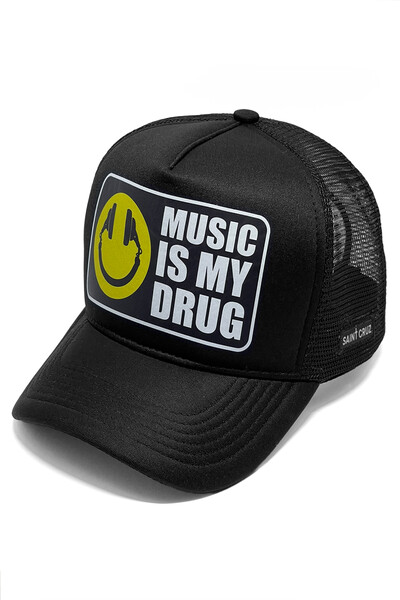 Foto Boné trucker retrô preto Drug