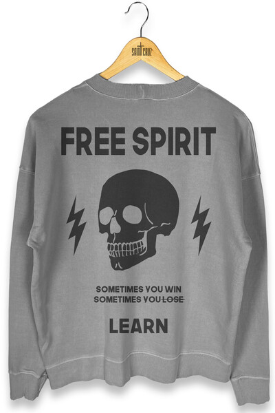 Foto Blusa oversized de moletom estonado cinza Free