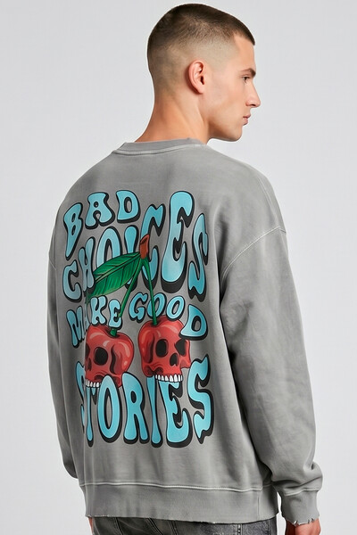 Foto Blusa oversized de moletom estonado cinza Cherry