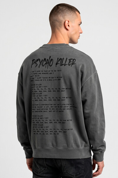 Foto Blusa oversized de moletom estonado chumbo Psyco