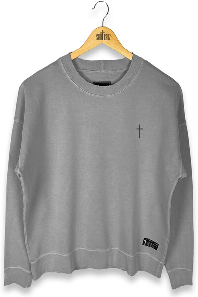 Foto Blusa oversized de moletom estonado cinza Cross Outlet