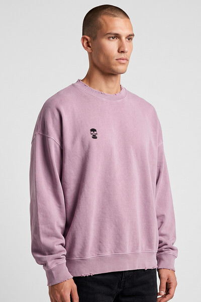 Foto Blusa oversized de moletom estonado lilás Skull