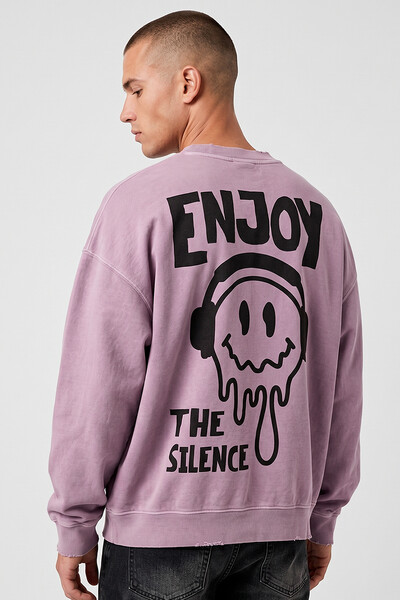 Foto Blusa oversized de moletom estonado lilás Enjoy