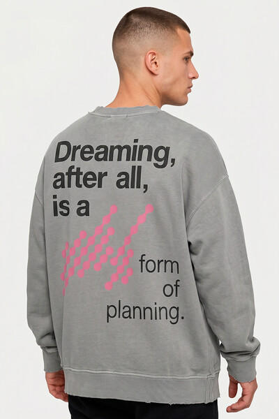 Foto Blusa oversized de moletom estonado cinza Dreaming