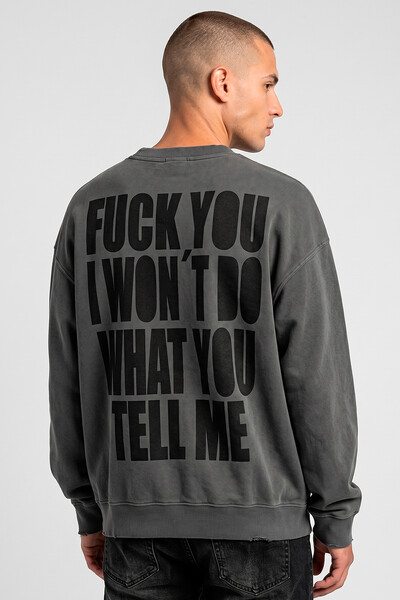 Foto Blusa oversized de moletom estonado chumbo Tell Me