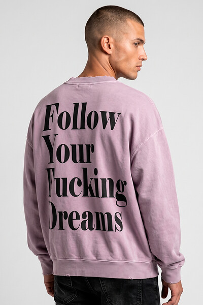 Foto Blusa oversized de moletom estonado lilás Dreams Back