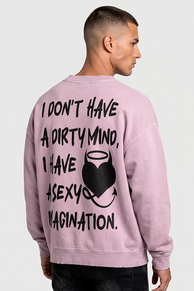 Foto Blusa oversized de moletom estonado lilás Dirty Mind