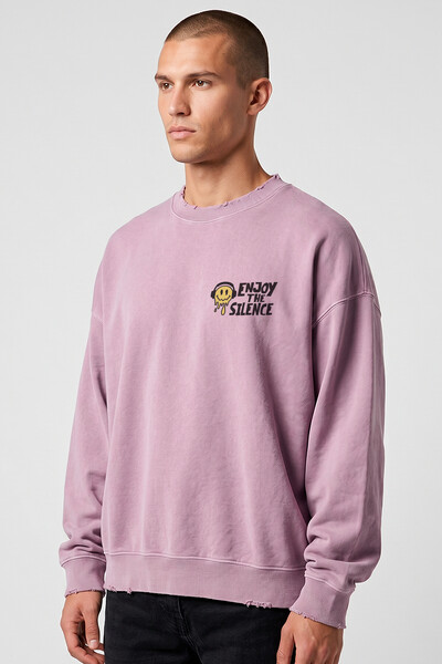 Foto Blusa oversized de moletom estonado lilás Enjoy The Silence Front